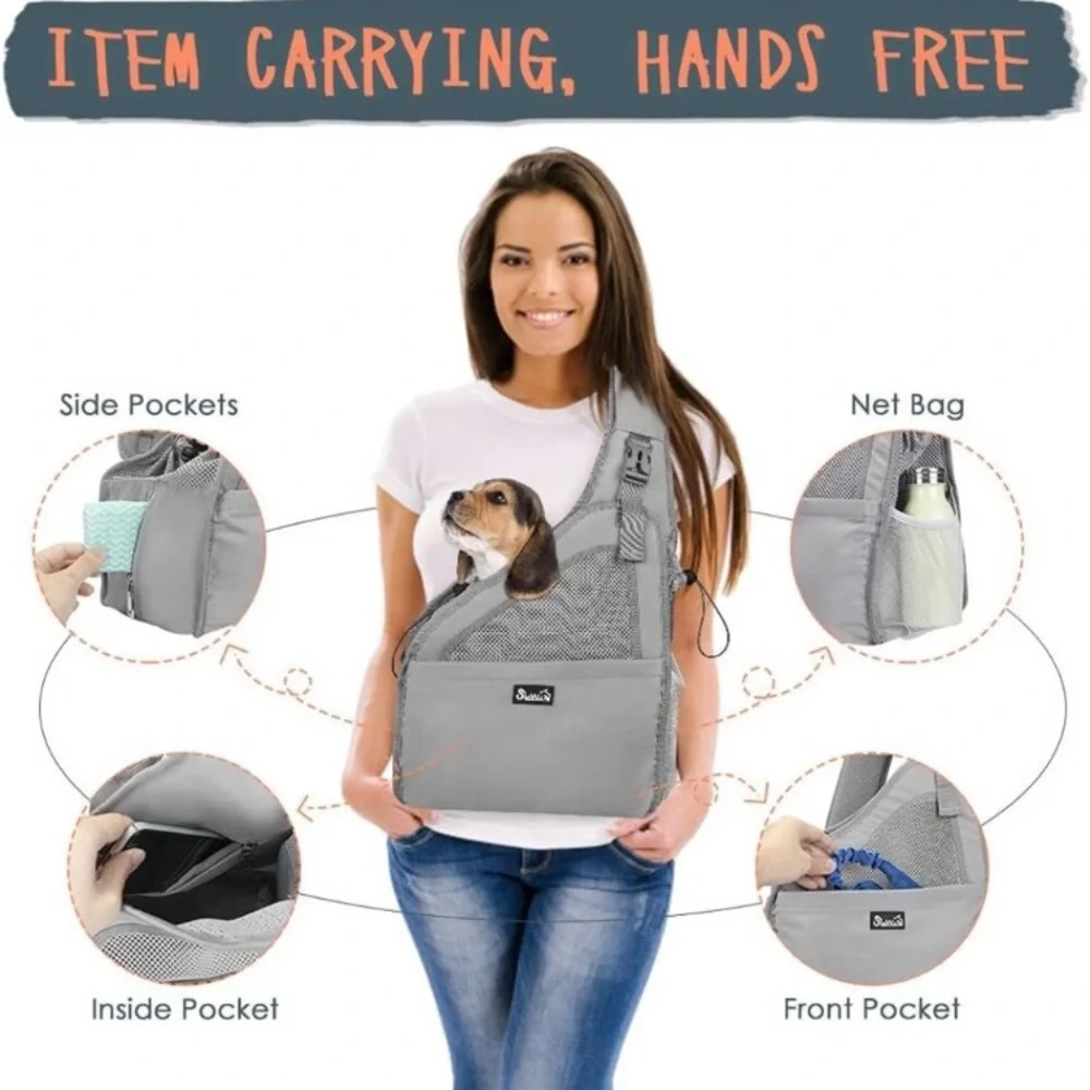 Nwot SLOWTON Pet Dog Sling Carrier, Hands Free Hard Bottom Papoose Small Animal